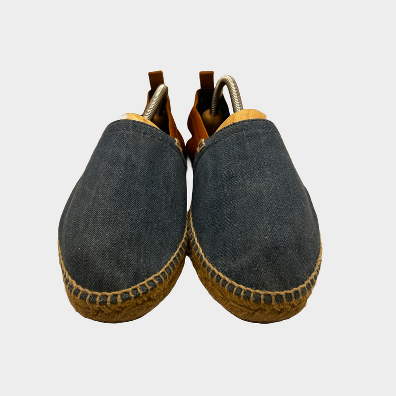 Loewe women's denim and tan leather loafers with raffia sole