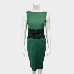 Valentino green wool dress with black lace detail