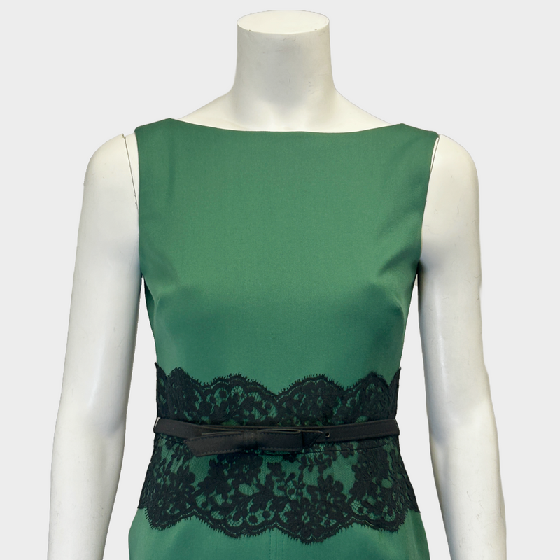 Valentino green wool dress with black lace detail