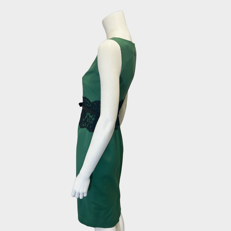 Valentino green wool dress with black lace detail