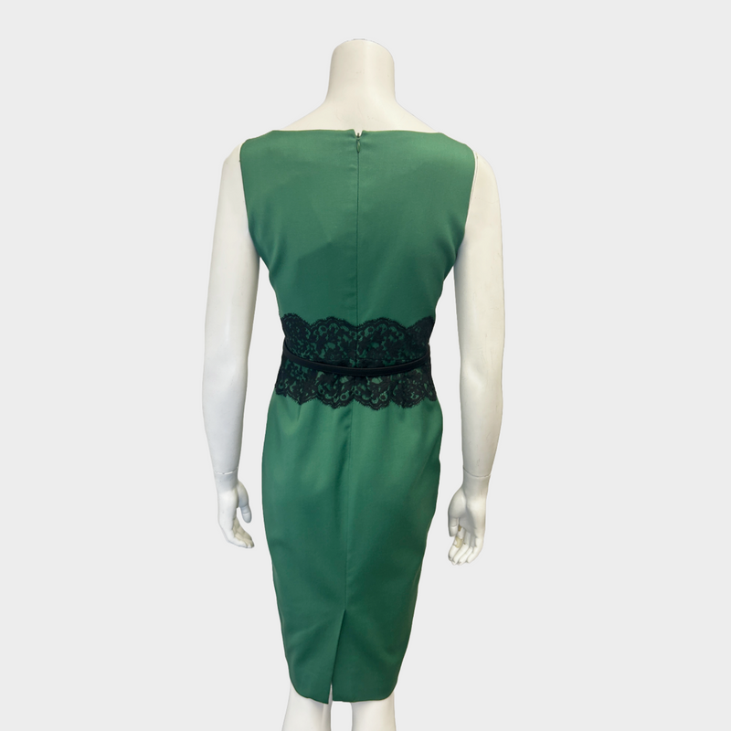Valentino green wool dress with black lace detail