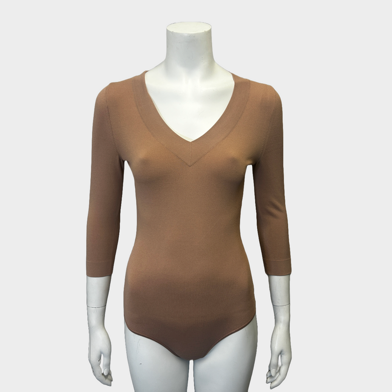 Alaia women's nude pink stretch long-sleeved bodysuit