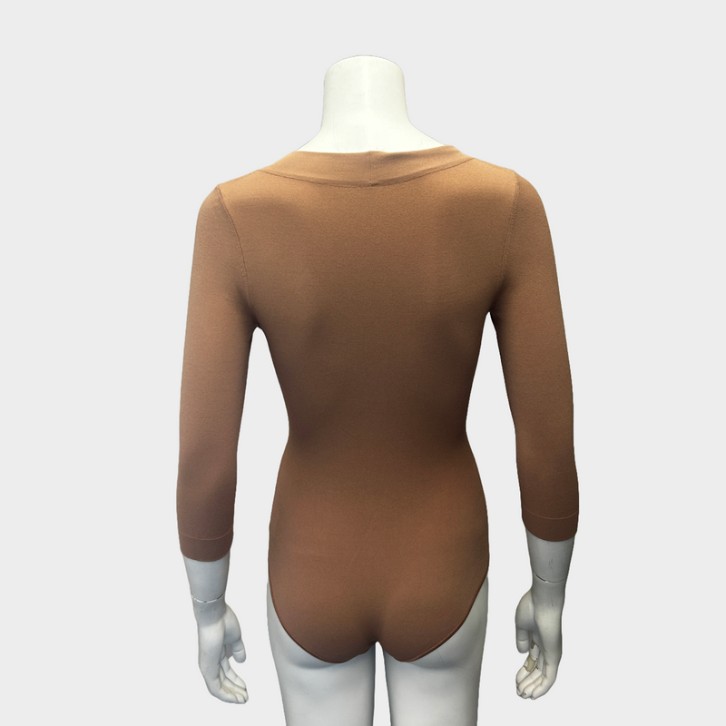 Alaia women's nude pink stretch long-sleeved bodysuit