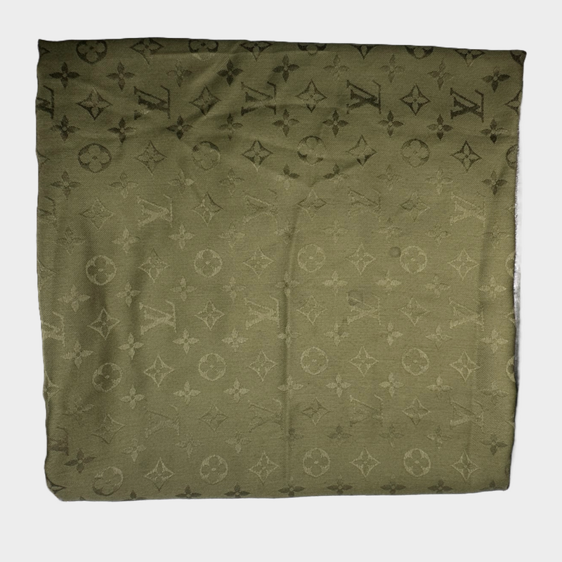 Louis Vuitton women's khaki metallic silk scarf