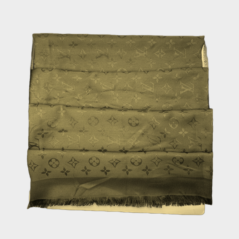 Louis Vuitton women's khaki metallic silk scarf