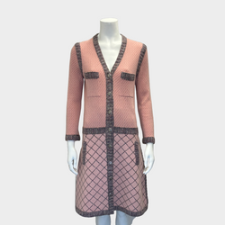 Chanel women's pink long cashmere and silk blend cardigan with tweed panelling