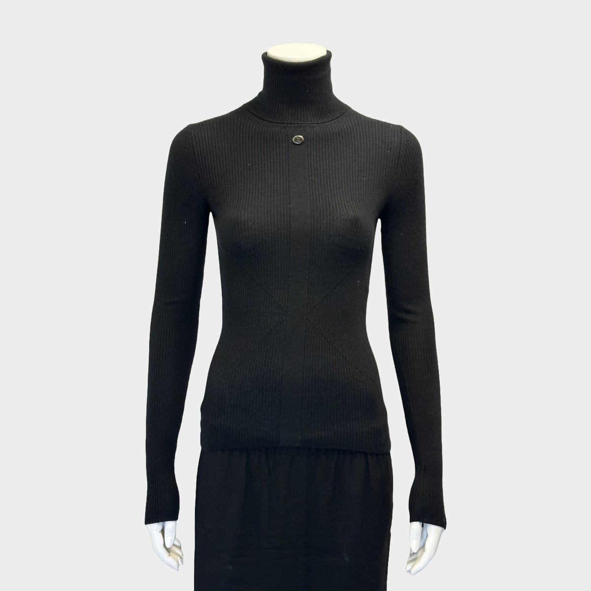 Chanel women s black cashmere ribbed turtleneck jumper Loop Generation