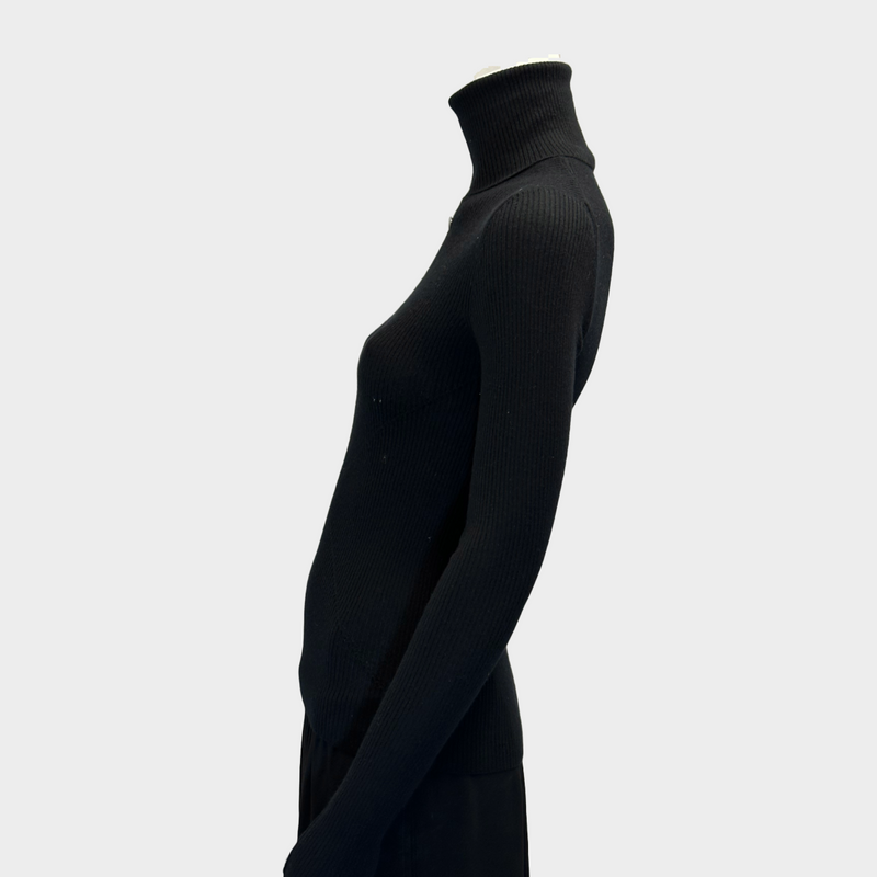 Chanel women's black cashmere ribbed turtleneck jumper