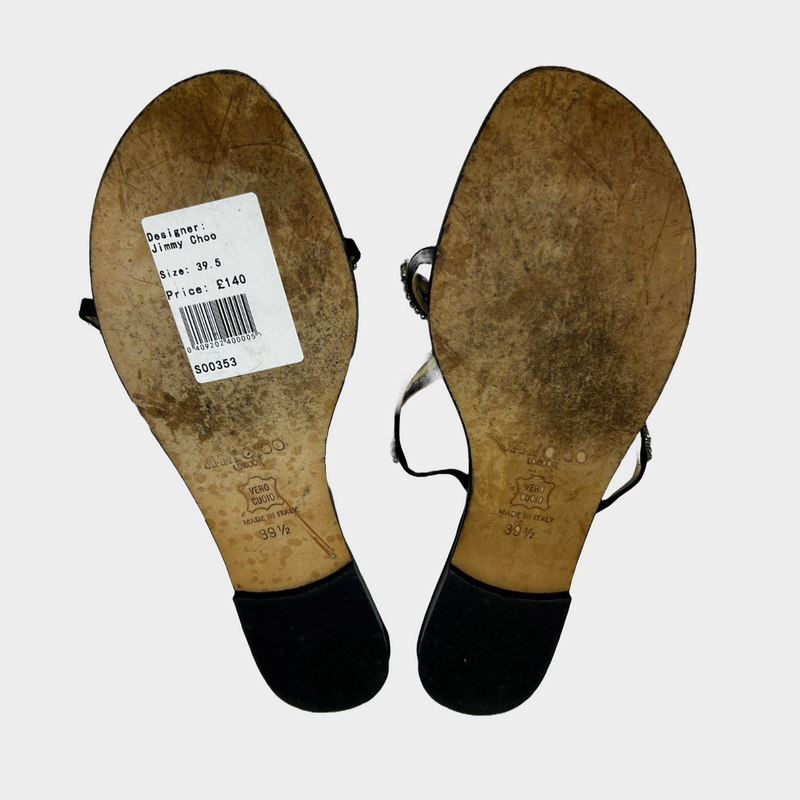 Jimmy Choo women's black satin sandals with diamante detailing