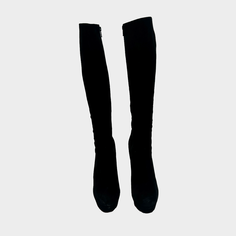 Christian Louboutin women's black suede platform knee boots