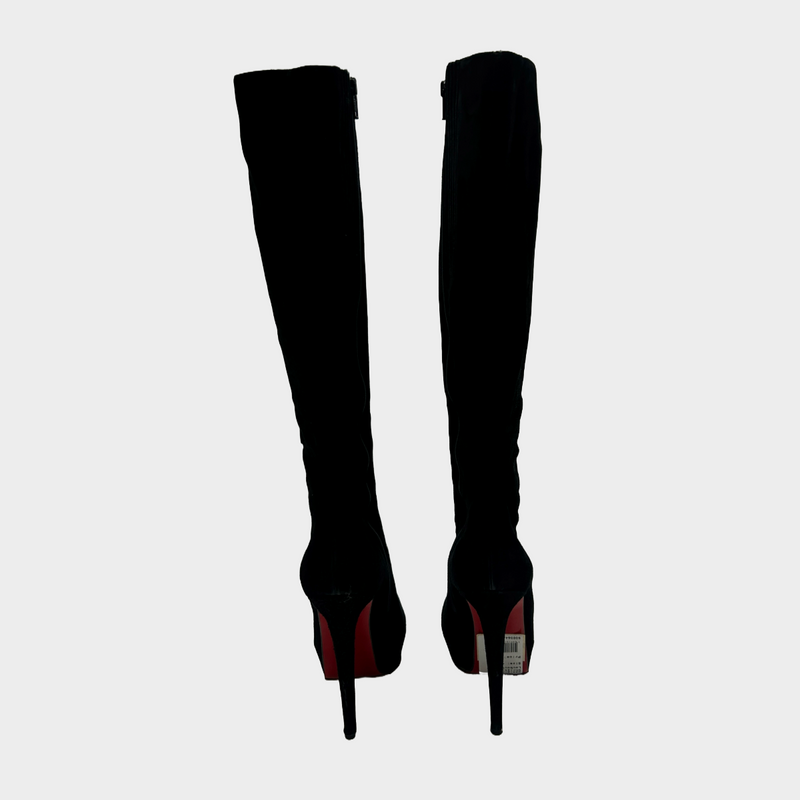 Christian Louboutin women's black suede platform knee boots