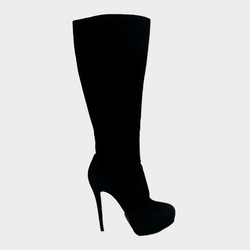Christian Louboutin women's black suede platform knee boots