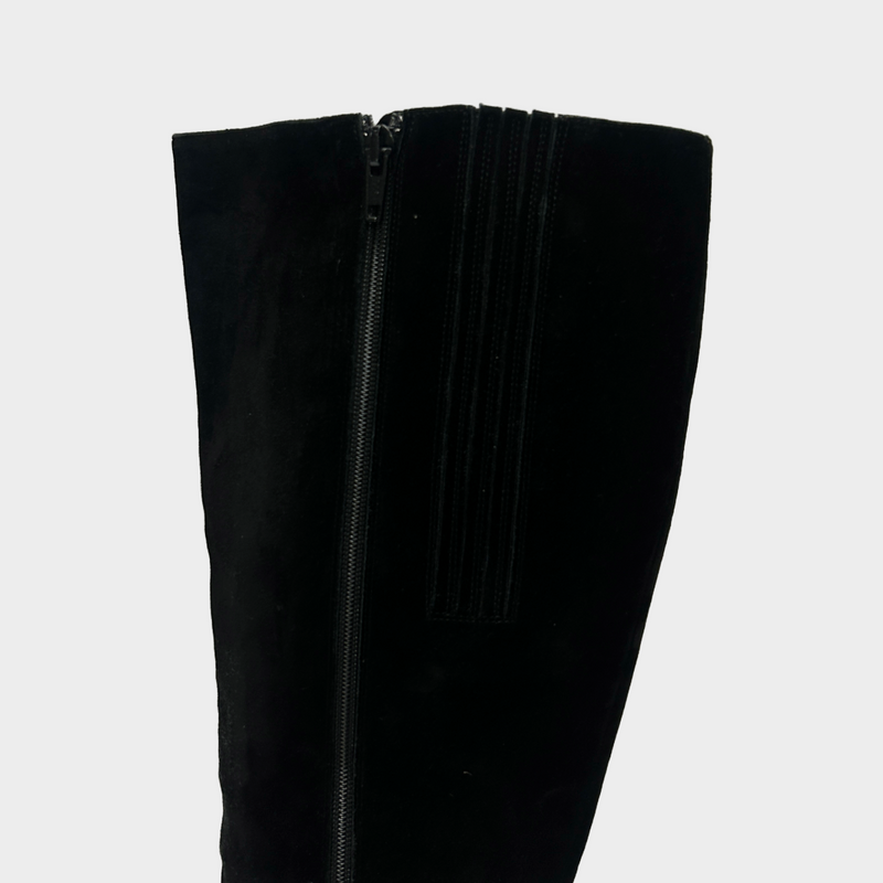 Christian Louboutin women's black suede platform knee boots