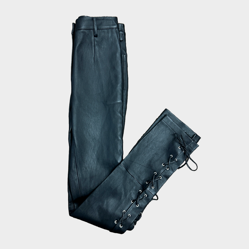 Magda Butrym women's black leather skinny trousers with lace up sides