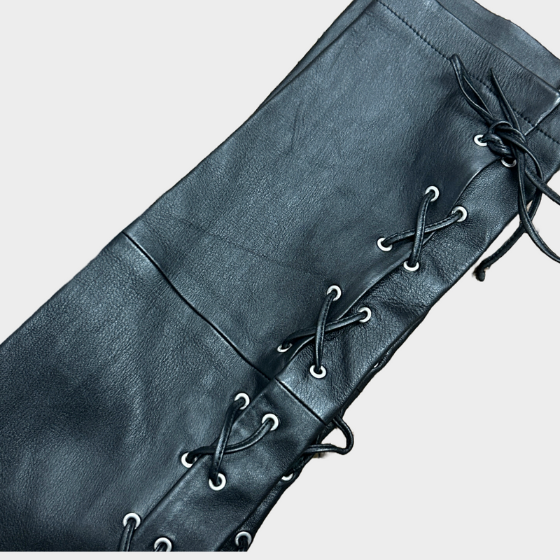 Magda Butrym women's black leather skinny trousers with lace up sides