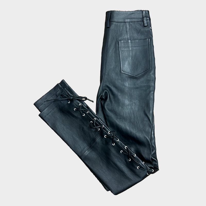 Magda Butrym women's black leather skinny trousers with lace up sides