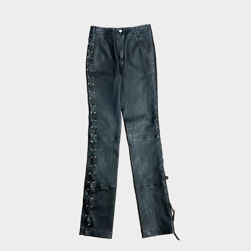 Magda Butrym women's black leather skinny trousers with lace up sides