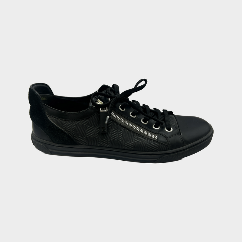 Louis Vuitton men's black monogram ankle trainers with zip detailing