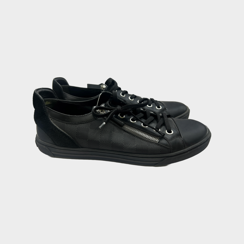 Louis Vuitton men's black monogram ankle trainers with zip detailing