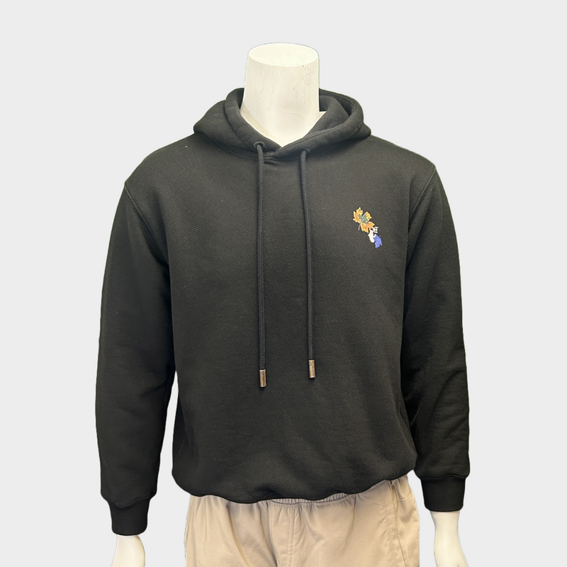 Off-White men's black cotton hoodie with maple leaf motif
