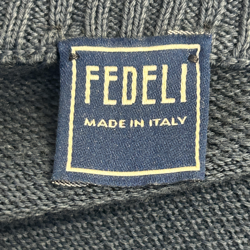 Fedeli navy cotton knitted zip-up cardigan