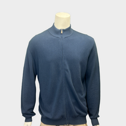 Fedeli navy cotton knitted zip-up cardigan