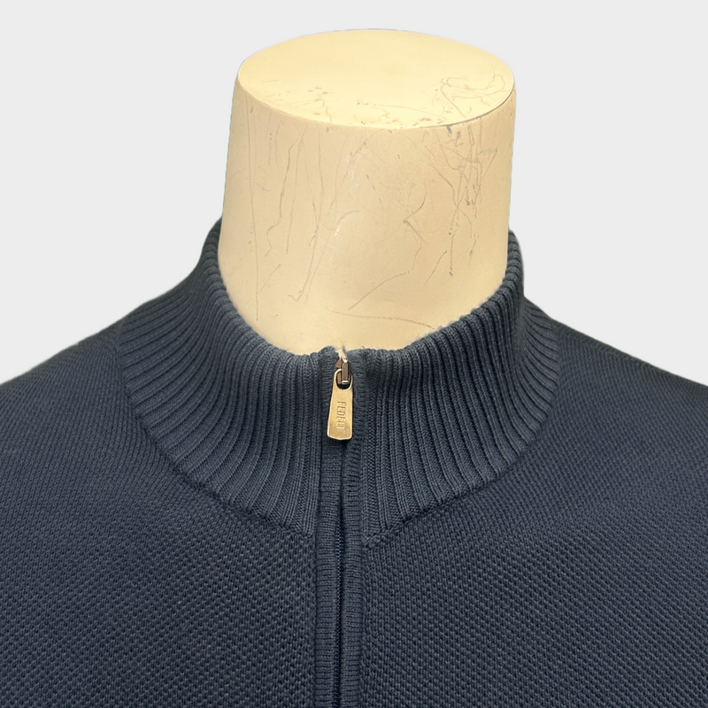 Fedeli navy cotton knitted zip-up cardigan