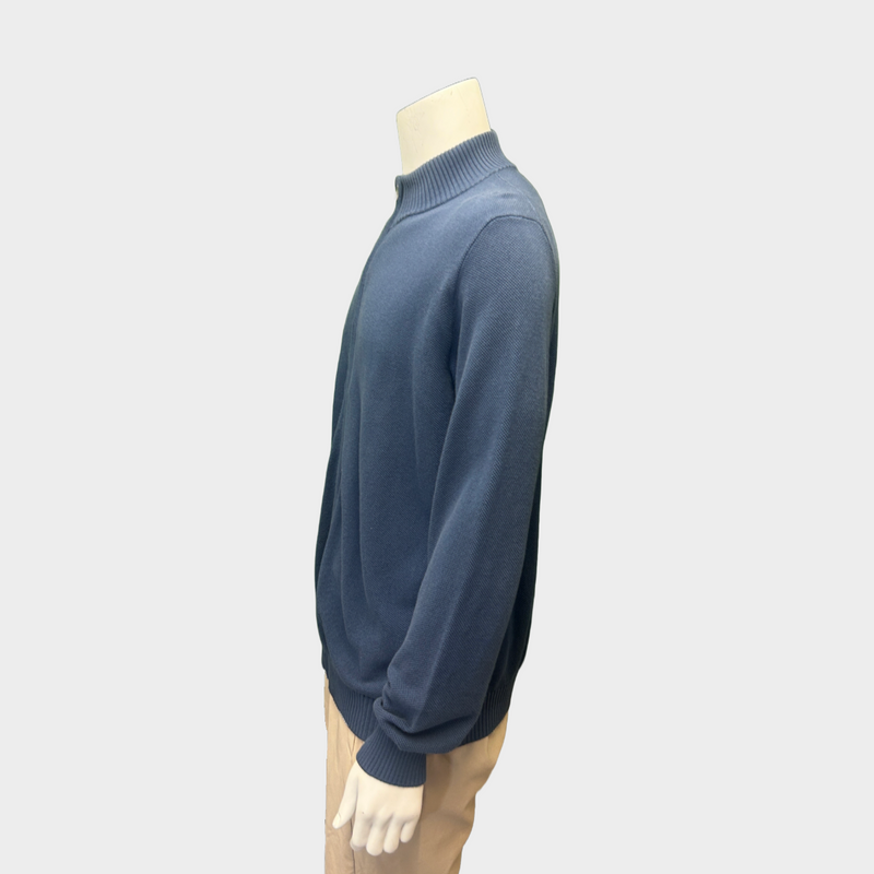 Fedeli navy cotton knitted zip-up cardigan