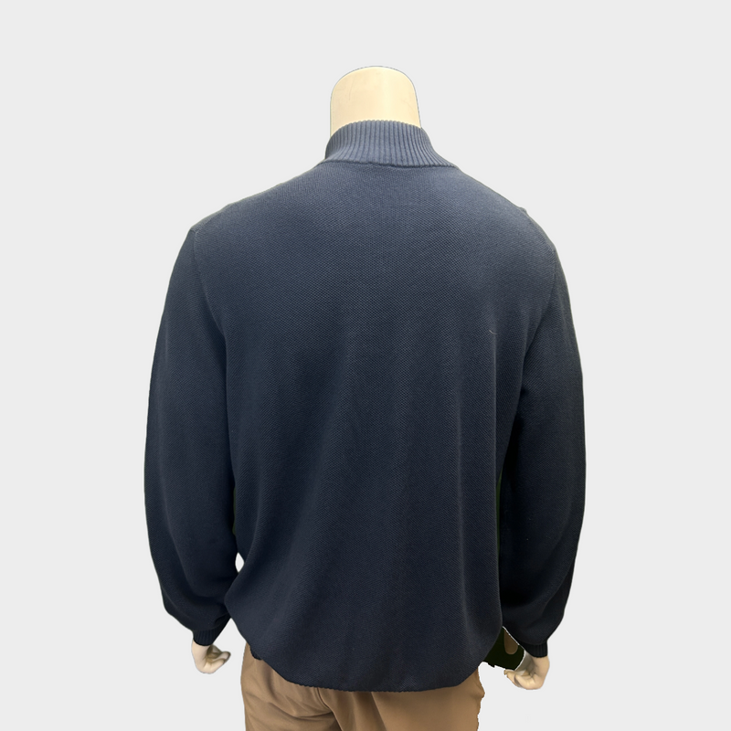 Fedeli navy cotton knitted zip-up cardigan