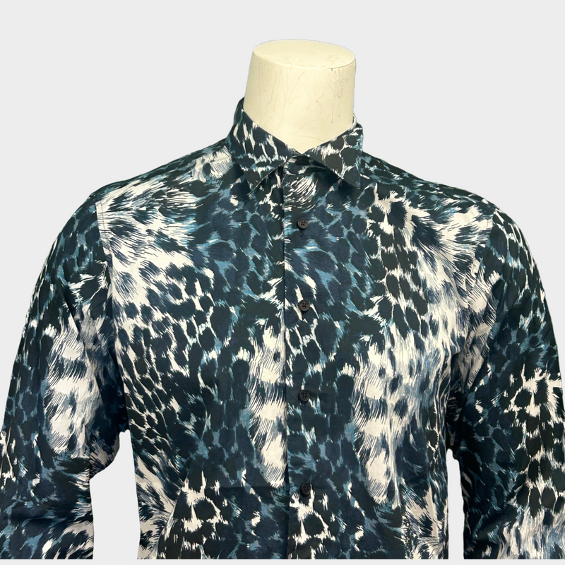 Roberto Cavalli men's blue cotton animal print shirt