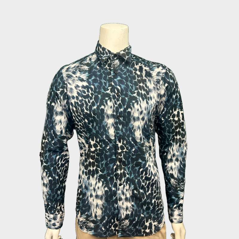 Roberto Cavalli men's blue cotton animal print shirt