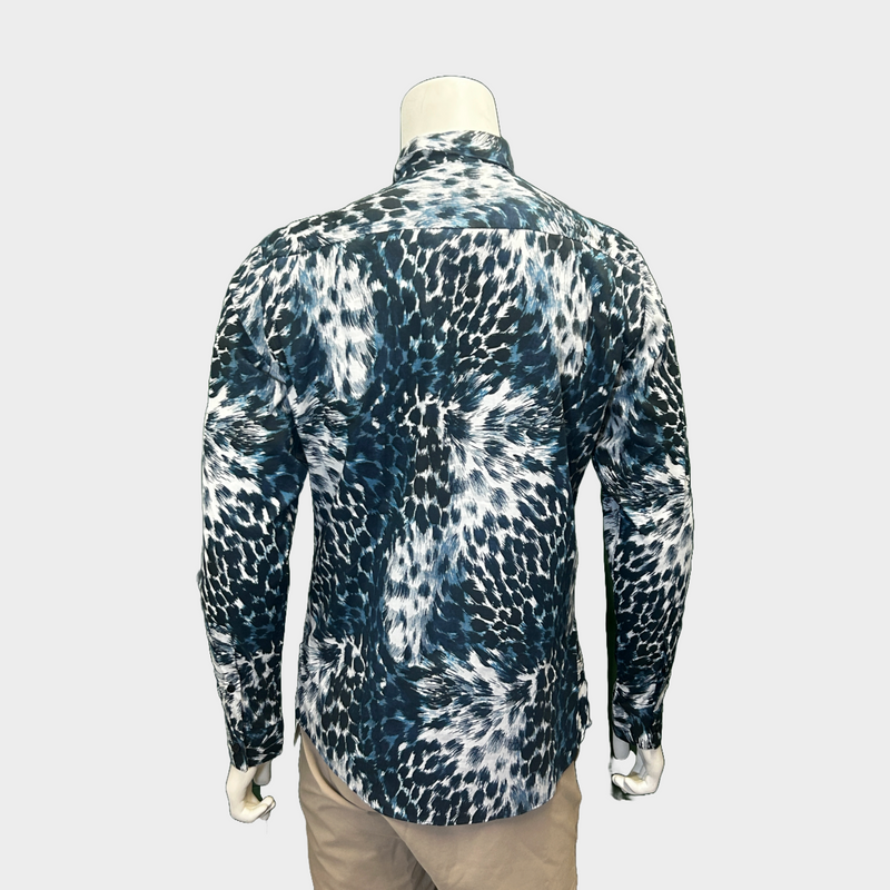 Roberto Cavalli men's blue cotton animal print shirt