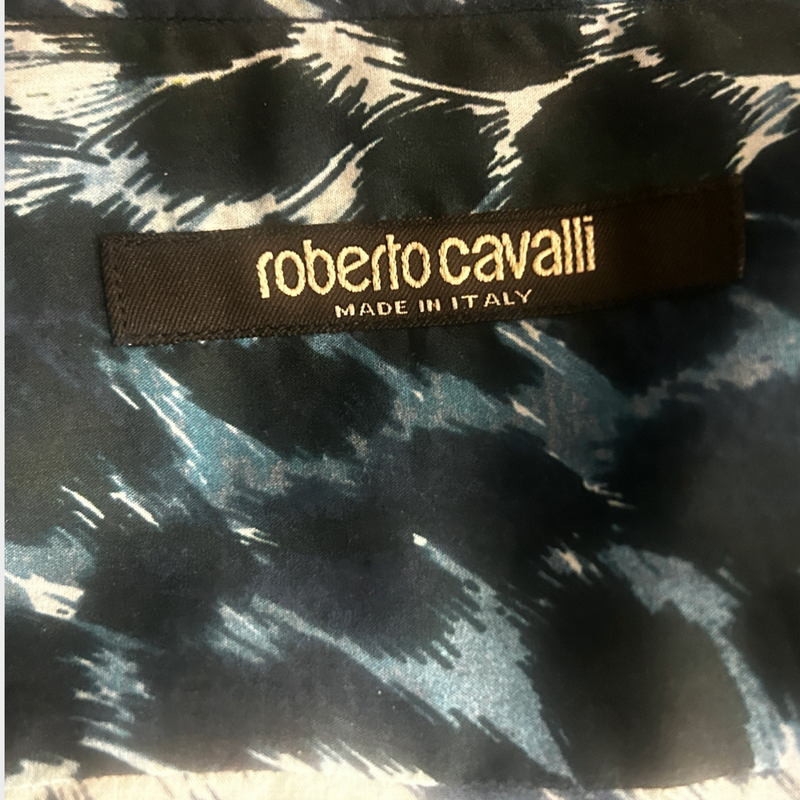 Roberto Cavalli men's blue cotton animal print shirt