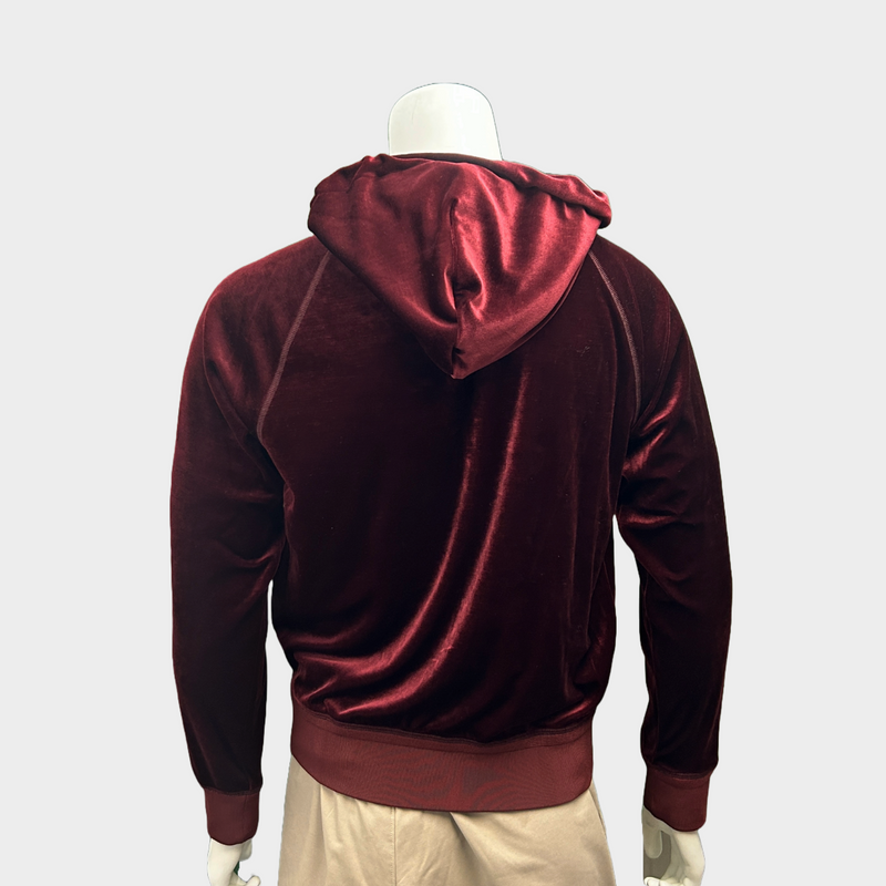 Tom Ford men's burgundy velour zip-up hoodie