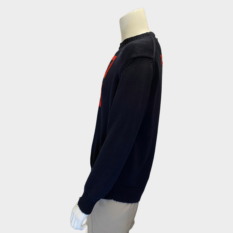 Givenchy men's navy and red knitted logo jumper
