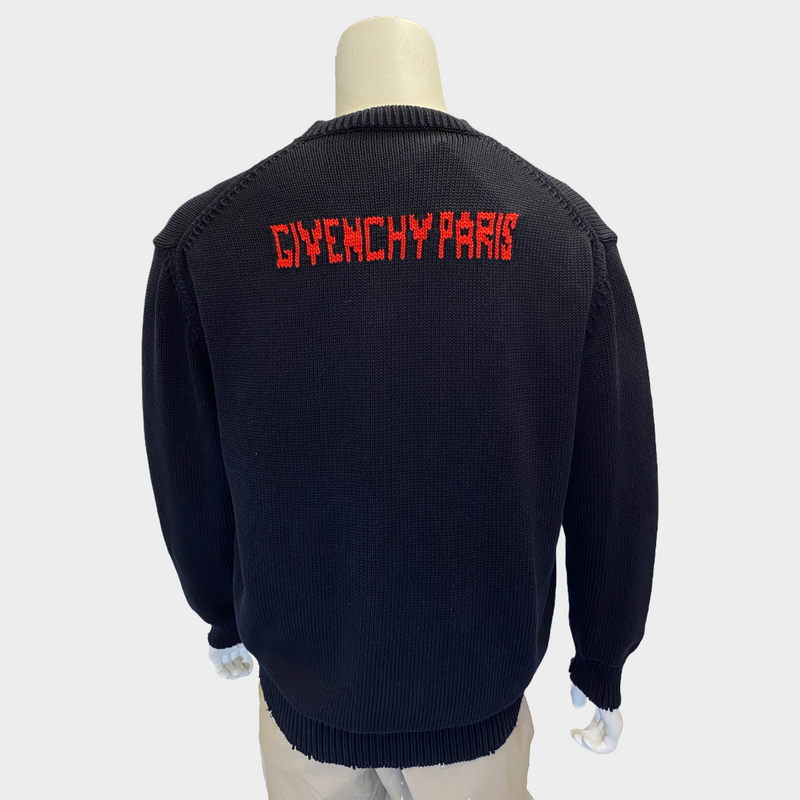 Givenchy men's navy and red knitted logo jumper