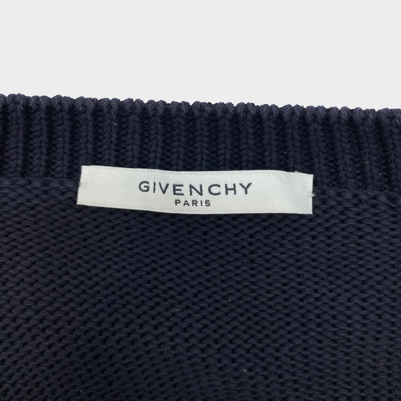Givenchy men's navy and red knitted logo jumper