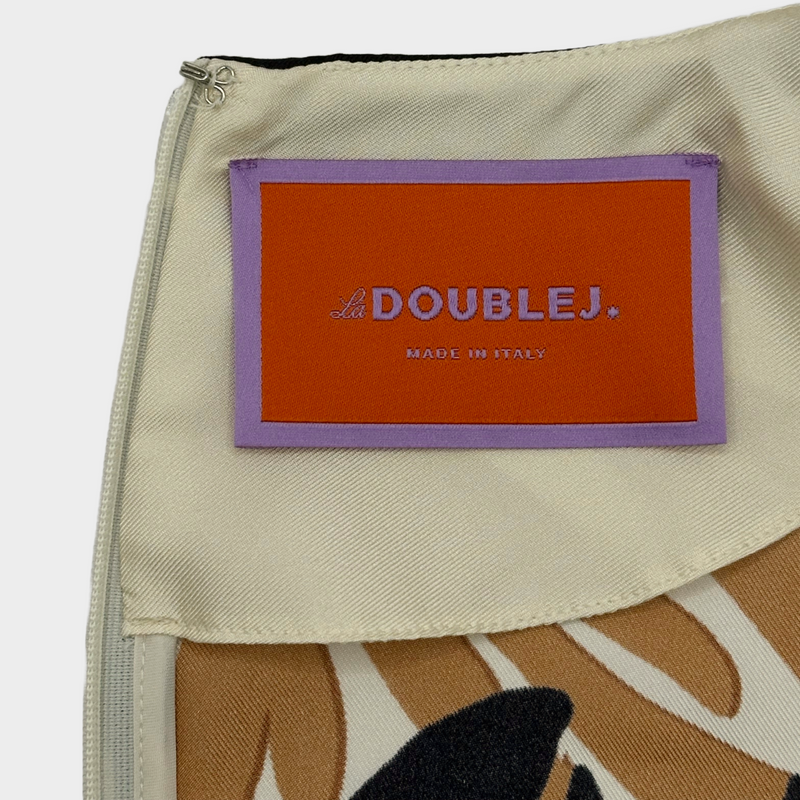 La Double J ecru and beige printed silk dress with flared sleeves