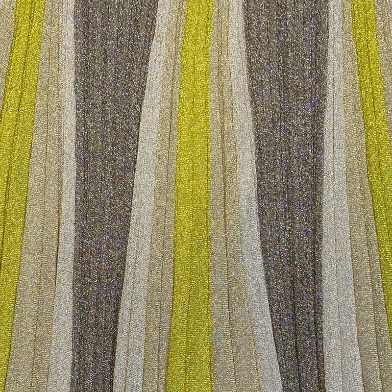 Missoni yellow and gold metallic knitted viscose pleated long skirt