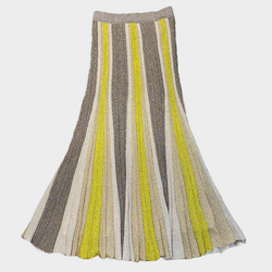 Missoni yellow and gold metallic knitted viscose pleated long skirt