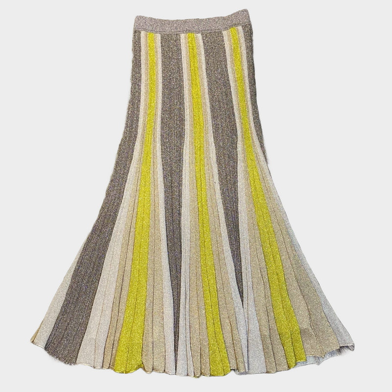 Missoni yellow and gold metallic knitted viscose pleated long skirt