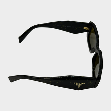 Prada black and yellow marble effect acetate sunglasses