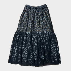 STELLA McCARTNEY black animal print vegan-leather/mesh double layer long skirt