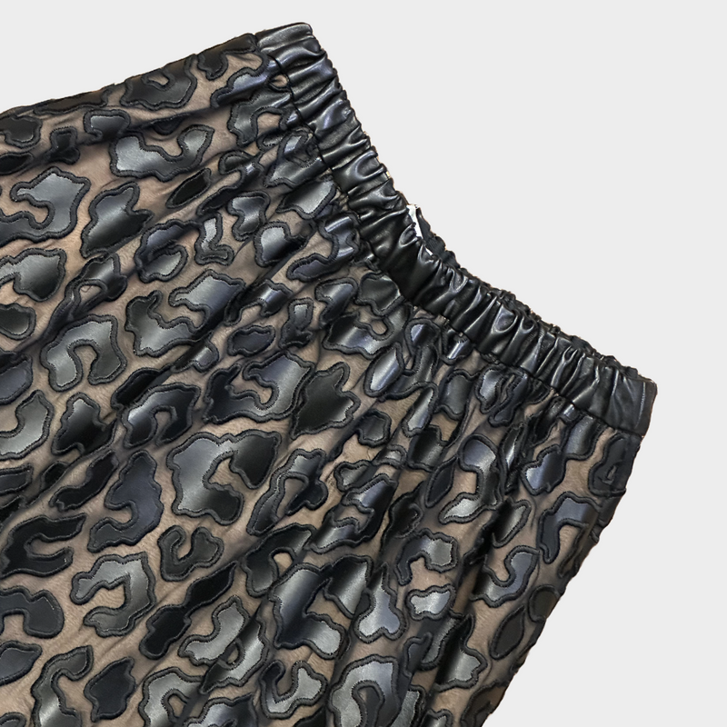 STELLA McCARTNEY black animal print vegan-leather/mesh double layer long skirt
