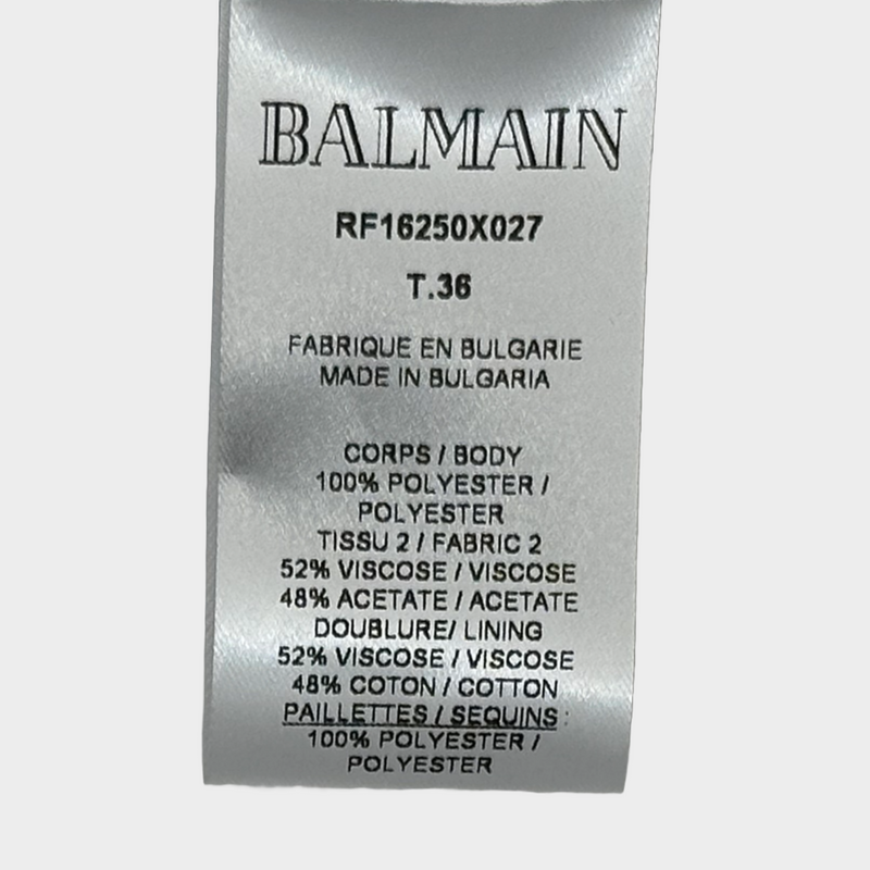 Balmain women's black sequinned coat with gold tone buttons