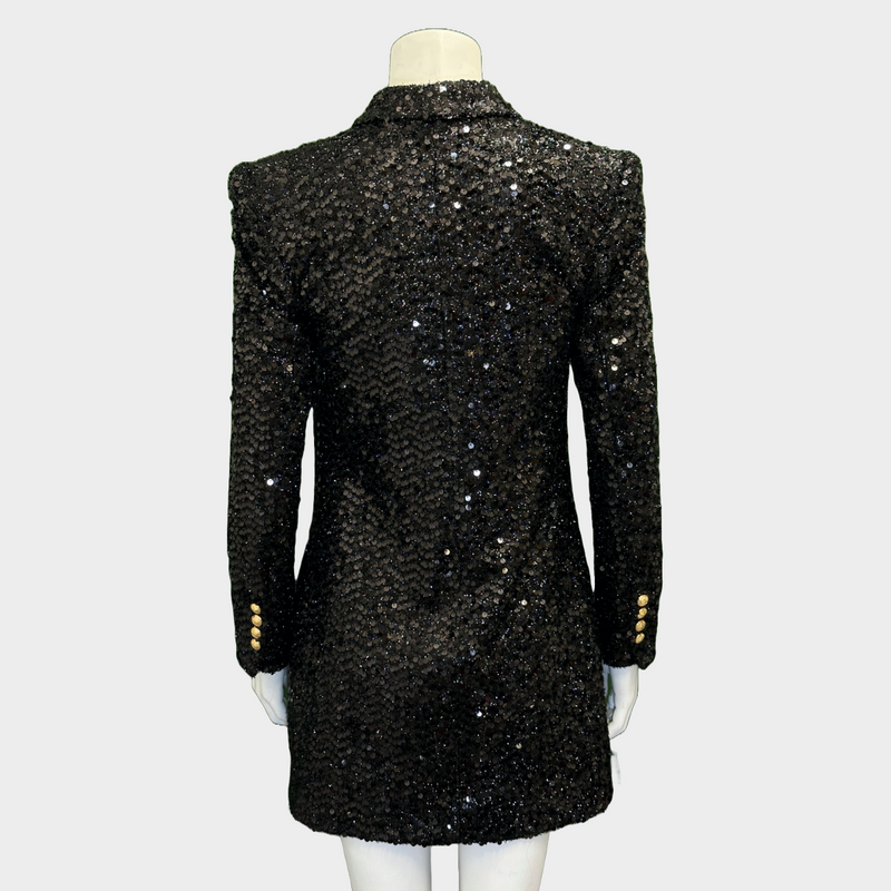 Balmain women's black sequinned coat with gold tone buttons