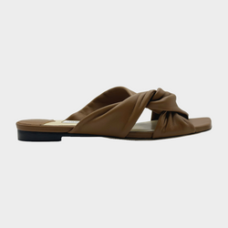 JIMMY CHOO tan leather Narisa flats with knot detail at the straps