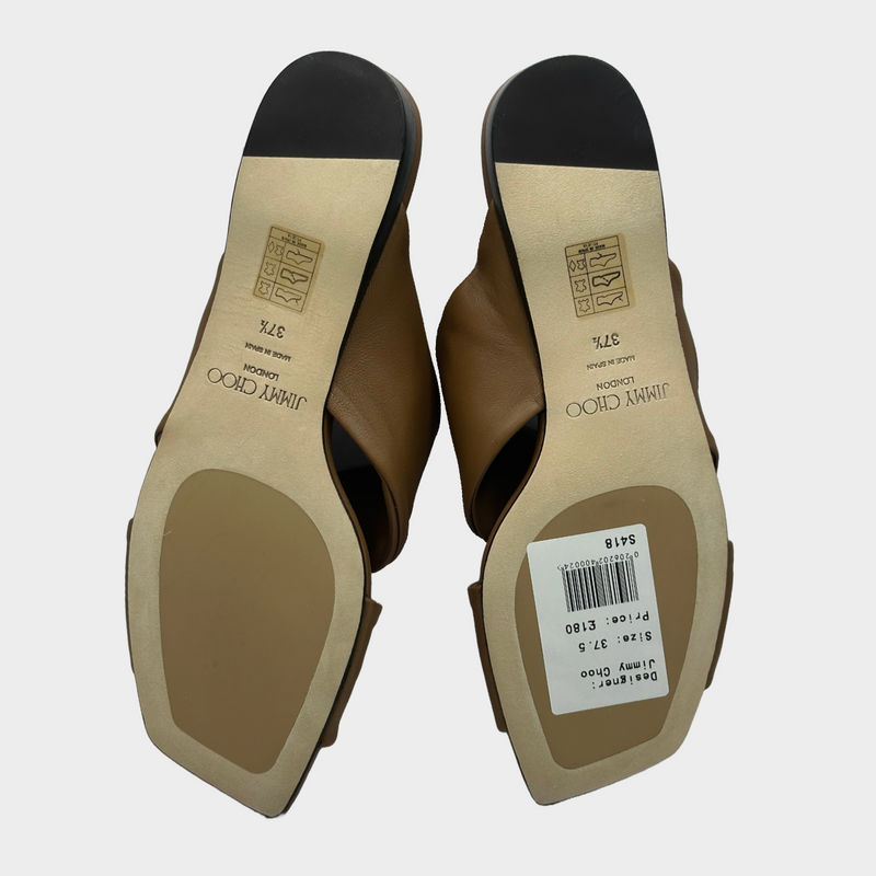 JIMMY CHOO tan leather Narisa flats with knot detail at the straps