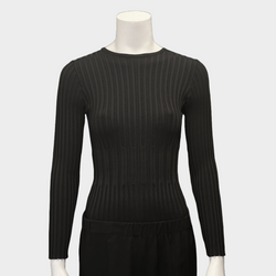 Balmain women's black ribbed viscose long-sleeved bodysuit