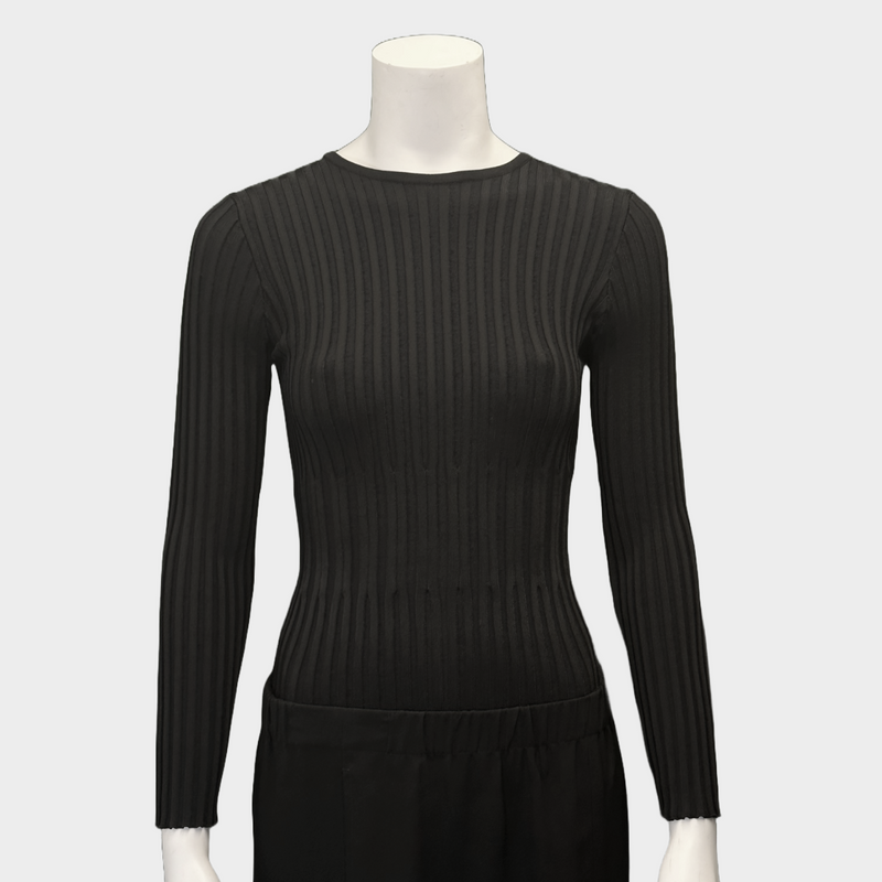 Balmain women's black ribbed viscose long-sleeved bodysuit